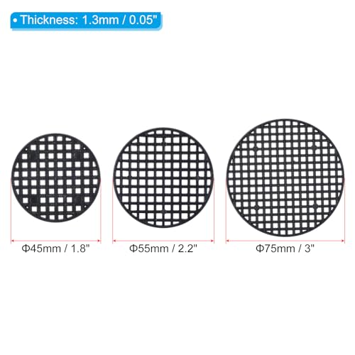 PATIKIL Flower Pot Hole Mesh Pad, 60Pcs 3 Sizes Round Rigid Bonsai Drainage Mesh Grid Screen Bottom Grid Mat for Garden, Black