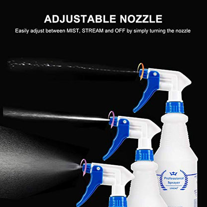 Plastic Spray Bottles 2 Pack, 32 Oz, Heavy Duty Sprayer, All-Purpose, Blue | Chemical Resistant, Mist & Stream, Leak-Proof, Better Trigger, Measurements, for Cleaning Solutions, Planting, Car Detailing - color: Blue