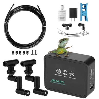 Reptile Humidifier Smart Spray System, Automatic Mister with Timer, for Reptile Vivarium Tank and Terrarium, 360° Adjustable Misting Nozzles, LED Touch Screen, for Rainforest Amphibians