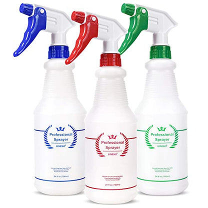 Uineko Plastic Spray Bottles 3 Pack, 24 Oz, Heavy Duty Sprayer, All-Purpose | Chemical Resistant, Mist & Stream, Leak-Proof, Better Trigger, Measurements, for Cleaning Solutions, Planting, Car Detailing - size: 24 Oz, 3 Pack