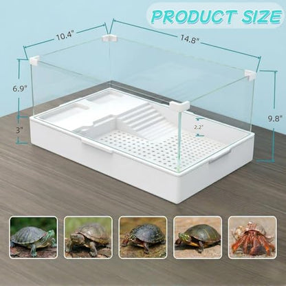 Turtle Tank Kit with Light and Water Pump, Small Turtle Habitat Starter Kit | Easy-Clean Starter Habitat with Basking Platform for Baby Turtles, Small Reptiles, Terrapins and Hermit Crabs - size: Medium Complete Kit