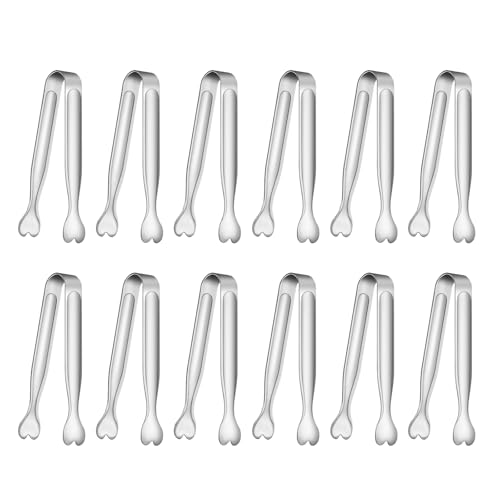 12 PCS Heart-Shaped Small Serving Tongs, 4.3 Inch Mini Sugar Tongs Silver Stainless Steel for Ice Cube, Appetizers, Dessert, Tea Party, Home Kitchen, Coffee Bars, Buffet, Food Grade & Dishwasher Safe - color: Silver-12pcs, size: 4.3inch
