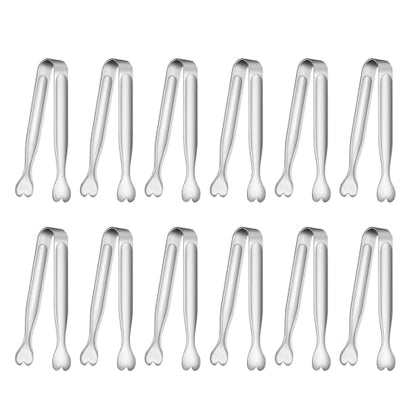 12 PCS Heart-Shaped Small Serving Tongs, 4.3 Inch Mini Sugar Tongs Silver Stainless Steel for Ice Cube, Appetizers, Dessert, Tea Party, Home Kitchen, Coffee Bars, Buffet, Food Grade & Dishwasher Safe - color: Silver-12pcs, size: 4.3inch