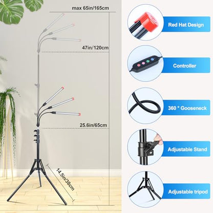 3Head Grow Light with Stand, 5-Mode Timer 4/8/12/16/20H, 27 Watt Power Home Plug LED Grow Lights for Indoor Plants for Tall Houseplants, Bonsai Tree, Seed Starting, 24"-64" Adjustable Height - size: 3Head Stand(27W)