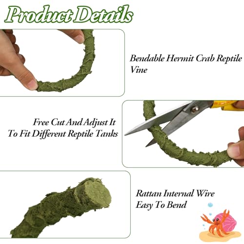 2Pcs Hermit Crab Climbing Toys Set, 39.4 in Bendable Hermit Crab Supplies, Reptile Vine Plus Reptile Hide Cave,Terrarium Accessories for Gecko Frogs Snake Habitat