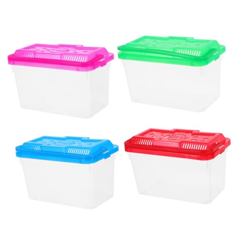 Yardwe 4Pcs Portable Mini Handheld Fish Tank with Handle Transparent Plastic Aquarium for Small Fish Turtles Reptiles and Hamsters Breeding Box for and Viewing