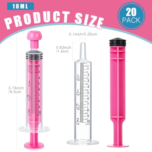TrelaCo 20 Pack 10ml Oral Syringes with Cap for Liquid Plastic Syringe Without Needle Measuring Dispensing Tools Individually Sealed for Pets Feeding Lab Sample Injection(Pink) - size: Pink