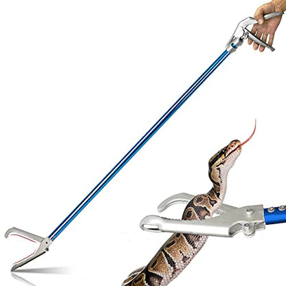 IC ICLOVER 52 Inch Aluminum Alloy Snake Tongs+Snake Bite Proof Gloves, Professional Standard Reptile Grabber Rattle Snake Catcher Wide Jaw Handling Tool, 16inch Animal Handling Gloves