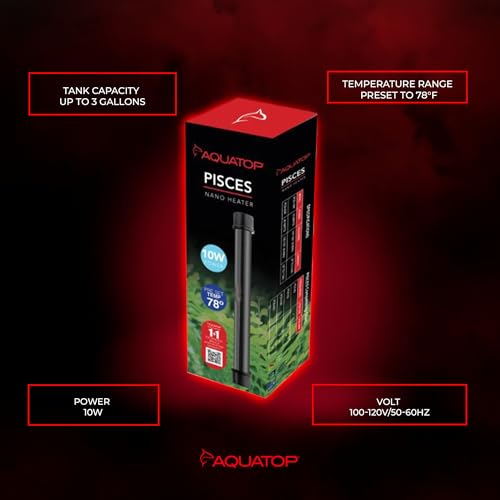 Aquatop 10W Pisces Nano Heater – Fully Submersible for Fish Tanks Up to 3 Gallons – Preset 78°F Thermostat – Heat-Resistant – PCS-10W - size: 10W