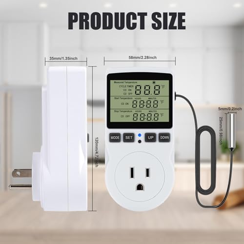 Plug in Digital Thermostat Temperature Controlled Outlet, 1800W 120V 15A Heating Cooling Control for Reptile, Incubation, Aquarium, Refrigerator, Home Brewing - color: Without Backlit