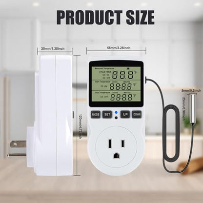 Plug in Digital Thermostat Temperature Controlled Outlet, 1800W 120V 15A Heating Cooling Control for Reptile, Incubation, Aquarium, Refrigerator, Home Brewing - color: Without Backlit
