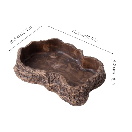 Reptile Water Dish, 600ml Tortoise Food Bowl - Natural Rock Texture Feeding & Bathing Bowl, Brown, 8.9x6.50x1.77 Inch. - color: brown
