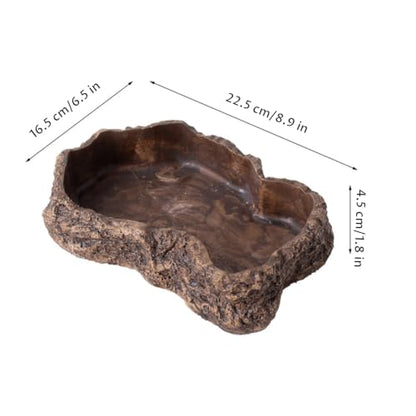 Reptile Water Dish, 600ml Tortoise Food Bowl - Natural Rock Texture Feeding & Bathing Bowl, Brown, 8.9x6.50x1.77 Inch. - color: brown