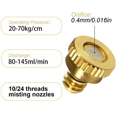 KUWAN 0.016" Orifice (0.4mm) Thread UNC 10/24 Brass Misting Nozzles 100PCS | Low Pressure Atomizing Misting Sprayer Water Hose Nozzle for Greenhouse, Landscaping, Outdoor Cooling Mister System - color: 100PCS