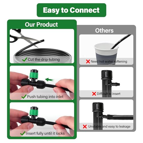 Kalolary 30Pcs Push-to-Fit Drip Irrigation Emitters for 1/4" Tubing | Adjustable 360 Degree Vortex Drip Emitters,Irrigation Dripper Sprinklers with 6PCS Plugs for Garden Irrigation System(Green) - size: 1/4” Push-to-Connect Tee- Vortex- 30P Green