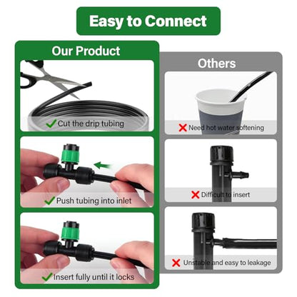 Kalolary 30Pcs Push-to-Fit Drip Irrigation Emitters for 1/4" Tubing | Adjustable 360 Degree Vortex Drip Emitters,Irrigation Dripper Sprinklers with 6PCS Plugs for Garden Irrigation System(Green) - size: 1/4” Push-to-Connect Tee- Vortex- 30P Green