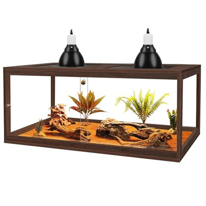 Bearded Dragon Tank 81 Gallon, 48 x 20 x 20 Inch Wooden Reptile Enclosure with Metal Mesh Top, Clear Acrylic Sliding Doors and Lock, Large Lizard and Snake Tank, Walnut