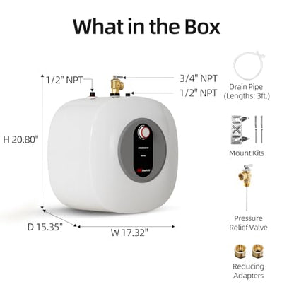 Electric Tank Water Heater, MIZUDO 8 Gallon Point of Use Hot Water Heater | Easy to Install for Kitchen, Food Truck, RV, Camper, 120V 1440W, Under Sink, Wall or Floor Mounted - color: 8 Gal