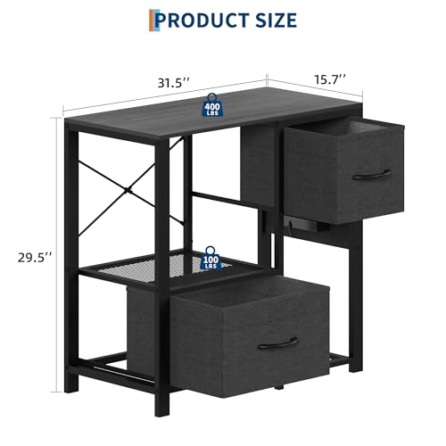 IDEALHOUSE 20-37 Gallon Fish Tank Stand, 80cm Industrial Metal Aquarium Stand with 2 Drawers, Heavy Duty Reptile Tank Stand with Storage Shelves, Black Finish