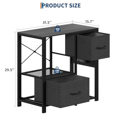 IDEALHOUSE 20-37 Gallon Fish Tank Stand, 80cm Industrial Metal Aquarium Stand with 2 Drawers, Heavy Duty Reptile Tank Stand with Storage Shelves, Black Finish