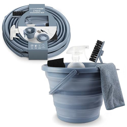 SIMPLEMADE Collapsible Bucket Cleaning Set - Includes 2 Foldable Buckets, Spray Bottle, Rag, Scrubbing Brush and Sponge - Holds Up to 10 liters, Easy Storage, All-Purpose Cleaning Solution - color: Blue