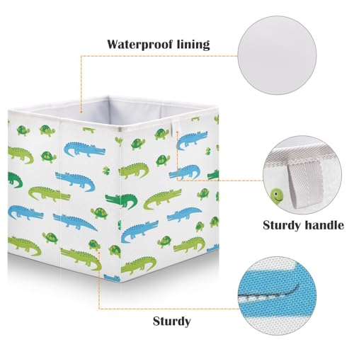 QUGRL Crocodile Reptile Pattern with Turtles Storage Bins Organizer Foldable Clothes Storage Basket Box for Shelves Closet Cabinet Office Dorm Bedroom 15.75 x 10.63 x 6.96 in - size: 15.75x10.63x6.96in