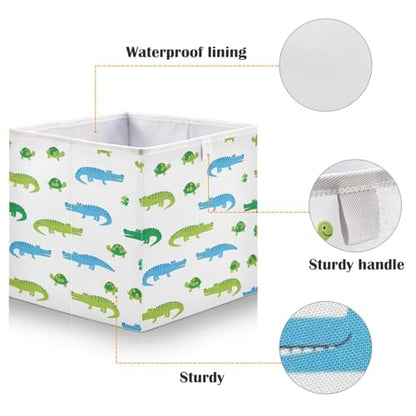 QUGRL Crocodile Reptile Pattern with Turtles Storage Bins Organizer Foldable Clothes Storage Basket Box for Shelves Closet Cabinet Office Dorm Bedroom 15.75 x 10.63 x 6.96 in - size: 15.75x10.63x6.96in