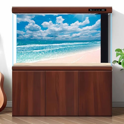 Beach Aquarium Background Sunset Peaceful Beach Fish Tank Background Ocean Seascape Blue Sky Terrarium Backgrounds Amazing Seacoast Palm Trees Ocean Waves Shore Reptile Tank Backgrounds 24x12in - color: Water Blue, size: 24(W)x12(H)inches/ 60(W)*30cm(H)