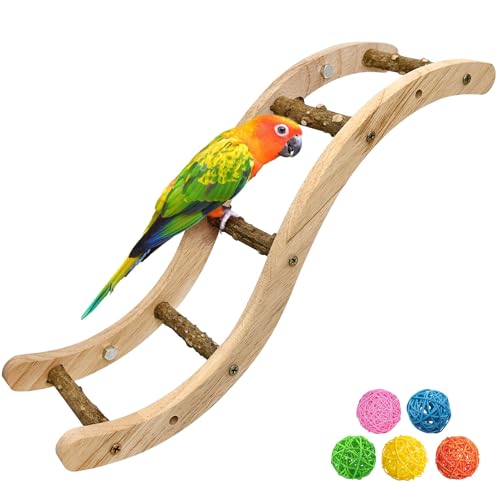 Hamiledyi Nature Wooden Bird Ladder Pet Parrots Climb Bridge Exercise Stands for Parakeet Climbing Chewing Bridge Bird Cage Accessories for Cockatiel Parakeet Lovebirds Budgie