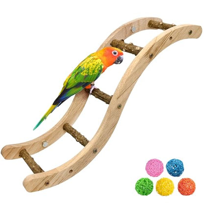 Hamiledyi Nature Wooden Bird Ladder Pet Parrots Climb Bridge Exercise Stands for Parakeet Climbing Chewing Bridge Bird Cage Accessories for Cockatiel Parakeet Lovebirds Budgie