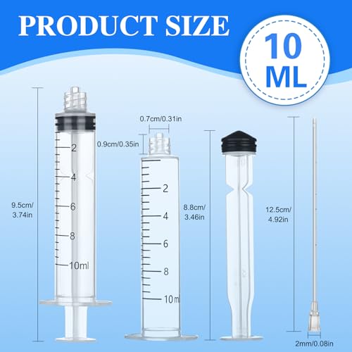 10 Pack 10ml Luer Lock Syringe - Syringes for Liquid with Soft Tube - Individually Pcakaged，Scientific Labs and Measuring, Refilling Inks - style: 10ml - 2.0mm Tube