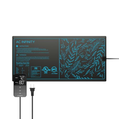 AC Infinity SUNCORE H3 Seedling Mat 25x50cm with Digital Thermostat Control | Provides Exact Temperature Levels, Waterproof Heating Pad for Indoor Gardening, Hydroponics, Germination, Cloning