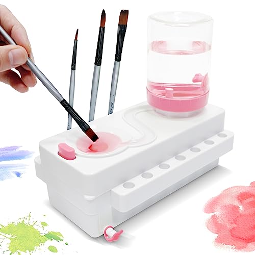 Paint Brush Cleaner Set, Paint Brush Rinser with Drain and Brush Holder, Water Circulation Paintbrush Cleaner Rinser for Acrylic, Watercolor, Water-Based Art Supplies Paint Brush Cleaner Tool, Pink - color: Pink
