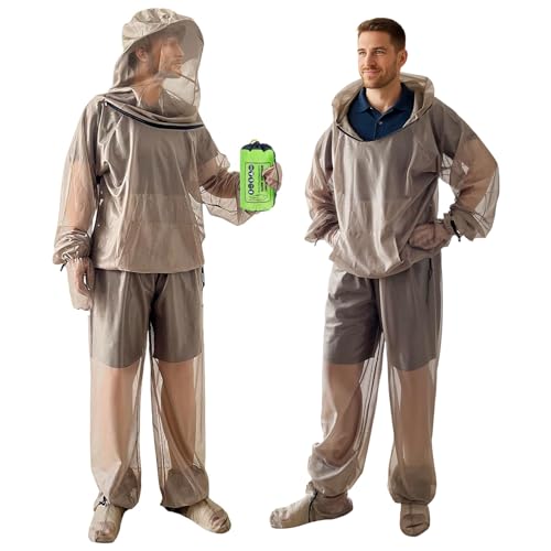 IC ICLOVER 4-Piece Mosquito Jacket Large/X-Large+16inch Animal Handling Gloves, Bug Jacket with Hood, Mosquito Net Suits for Gardening Fishing，Anti-bite Dog Cat Bird Reptile Control Protection