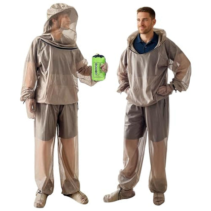 IC ICLOVER 4-Piece Mosquito Jacket Large/X-Large+16inch Animal Handling Gloves, Bug Jacket with Hood, Mosquito Net Suits for Gardening Fishing，Anti-bite Dog Cat Bird Reptile Control Protection