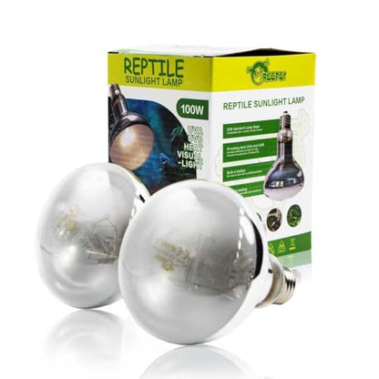 100W Heat UVA UVB Reptile Light, Full Spectrum Self-Ballasted Basking Sunlight Heat Bulb for Reptile and Amphibian Use E26 2 Pack - size: 100