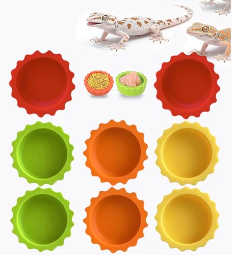 Meow&Woof 8 Pcs Reusable Silicone Reptile Feeding Cups – Bearded Dragon Water Bowl & Crested Gecko Food Dish, Habitat Tank Starter Kit Accessories for Turtle, Snake, Hermit Crab - color: 8pcs
