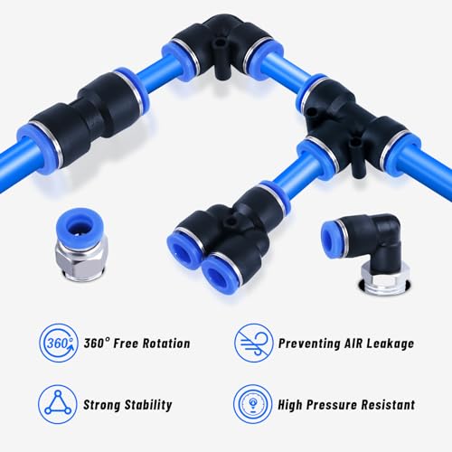55 Pcs Air Line Tubing Kit,1/8"1/4"3/8"1/2" Air Line Quick Connect Air Hose Fittings with 1/4" OD x 50 FT (15m) DOT Air Line & 3/8" OD x 32.8 FT (10m) for Pneumatic System Or Fluid Transfer - size: 55PCS & 50FT 1/4"+3/8" Air Line