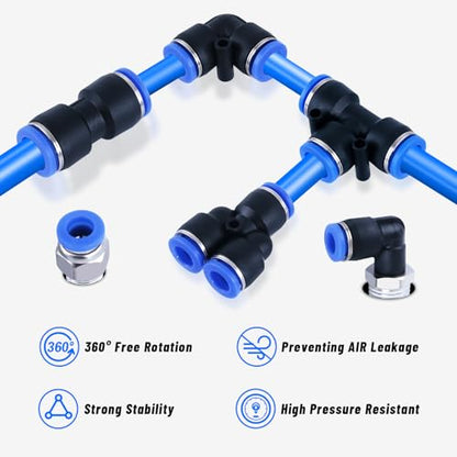 55 Pcs Air Line Tubing Kit,1/8"1/4"3/8"1/2" Air Line Quick Connect Air Hose Fittings with 1/4" OD x 50 FT (15m) DOT Air Line & 3/8" OD x 32.8 FT (10m) for Pneumatic System Or Fluid Transfer - size: 55PCS & 50FT 1/4"+3/8" Air Line
