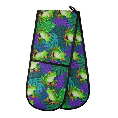 Dual-functionality Mitts and Pot Holders Sets High Heat Resistant Pot Holder Gloves Kitchen Aid BBQ (Painted Tree Frogs Pattern) - color: Painted Tree Frogs Pattern