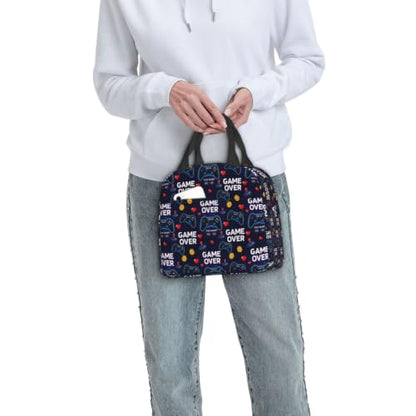 Men Gaming Video Print Insulated Cooler Lunch Bag | Neon Gaming Video Games Red Blue Game Over, Heavy-Duty Nylon Cooler Bag, Large Capacity for Camping, Beach & Work - color: Pattern (862)