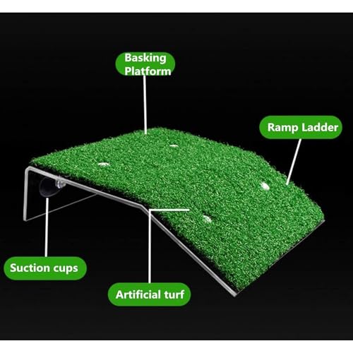 Turtle Basking Platform with Artificial Grass, Large Acrylic Turtle Dock and Ramp for Aquatic Turtles, Frogs, and Reptiles, Aquarium Terrace Accessory, Floating Turtle basking Platform
