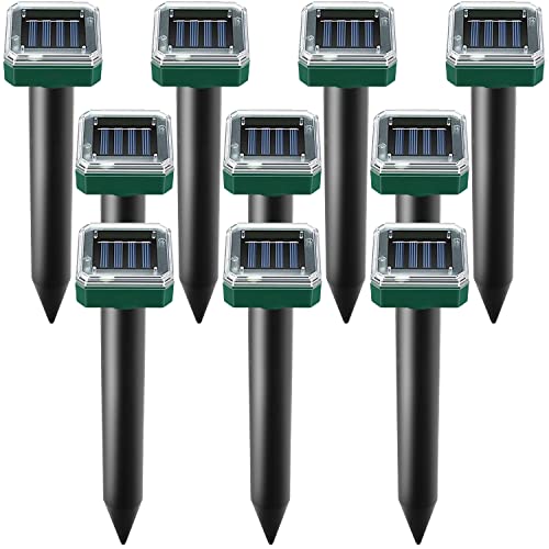 Mole Repellent Solar Powered, 10 Pack Solar Mole Repellents Ultrasonic for Vole, Snakes, Gopher, Waterproof Sonic Vole Deterrent Spikes,Snake Gopher for Garden and Yard - size: 1 Count (Pack of 10)