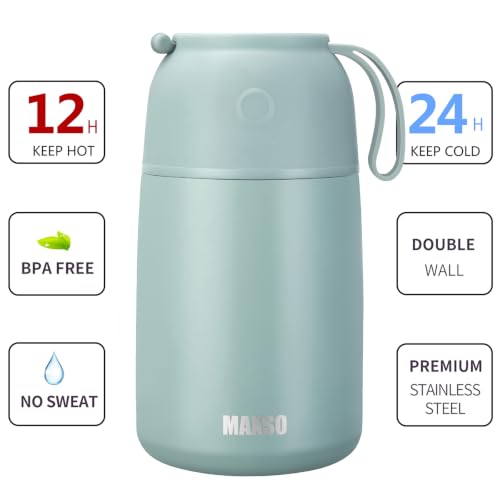 MAXSO 2 Pack Soup Thermo for Hot & Cold Food for Kids Adults, Vacuum Insulated Food Jar Thermal Lunch Containers, Travel Food Flask with Spoon (24 oz,17 oz) (Sage) - color: Sage