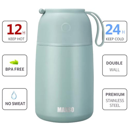MAXSO 2 Pack Soup Thermo for Hot & Cold Food for Kids Adults, Vacuum Insulated Food Jar Thermal Lunch Containers, Travel Food Flask with Spoon (24 oz,17 oz) (Sage) - color: Sage
