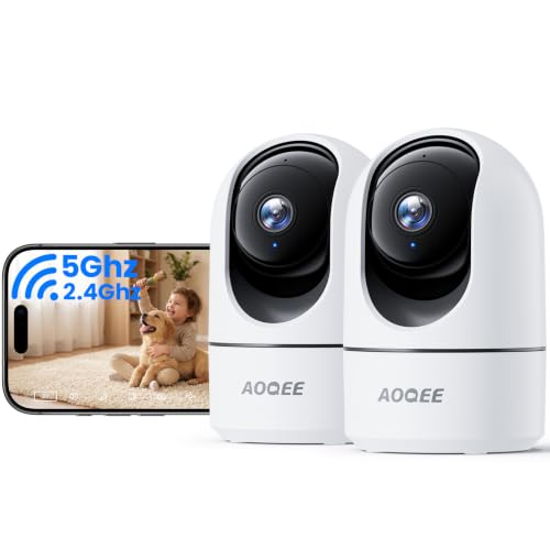 AOQEE 5G Cameras for Home Security Indoor, Pet Monitor w/Phone APP G5 2Pcs | Dual-Band Wi-Fi Indoor Camera with 24/7 TF Card Storage, 360 PTZ Auto-Tracking Pet/Dog/Cat/Puppy/Nanny, Motion Alert, Plug-in - color: White-2Pack