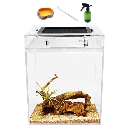 Reptileg Growth Reptile PC Terrarium, 8''x 8''x 11'' with Top Sliding Door Screen Ventilation Tarantula Enclosure for Snake, Frog,Insect,Tarantula,Hermit Crab，Spider,Iguana,Tortoise,Bearded Dragon - size: 8" x 8"x 11"