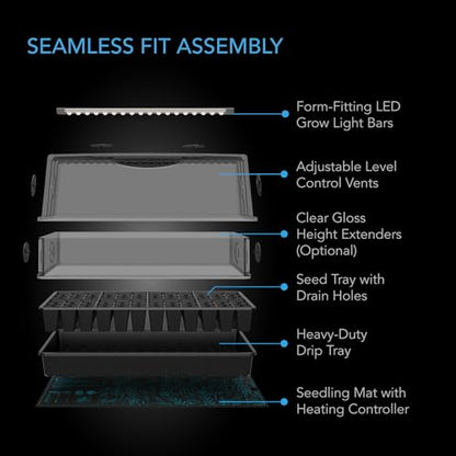 AC Infinity Heavy-Duty Large Humidity Dome 6x12 Germination Kit with Water-Proof Seedling Mat, Full Spectrum LED Grow Light Bars, Samsung LM301H EVO Diodes, Vented Extension Panels, for Seed Starting | Full Spectrum LED Grow Light Bars w/Samsung LM301H EV