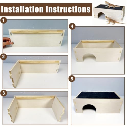 Bearded Dragon Basking Platform,Wooden Reptile Hides Cave with Basking Rock | Crested Gecko Hideout with Slate Rock Tank Accessories for Lizard Snake Tortoise