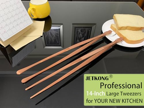JETKONG 2 Pcs 14-Inch Kitchen Tweezers Extra Long Cooking Tweezer Tongs Stainless Steel Long Food Tweezers (Rose Gold) - color: Rose Gold, size: 14+14 Inch